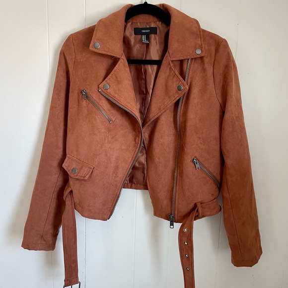 Forever 21 Jackets & Blazers - Suede Camel Biker Jacket with belt
